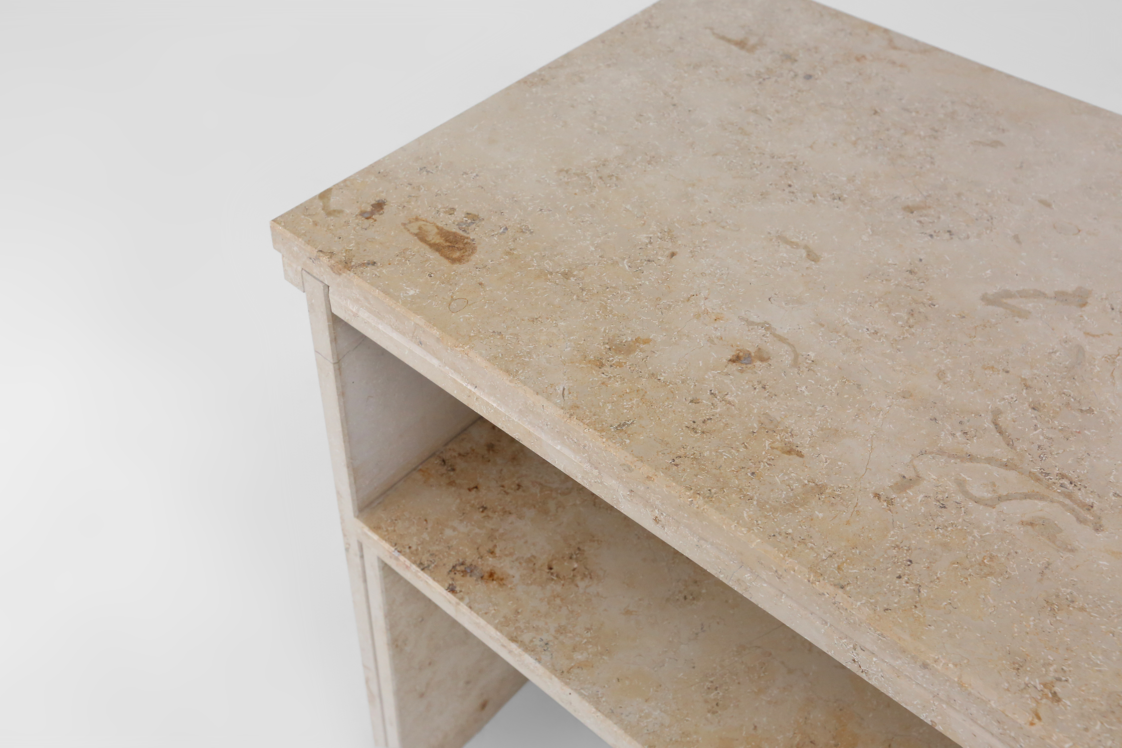 Minimalistic designed French console with shelve in travertine, 1980thumbnail